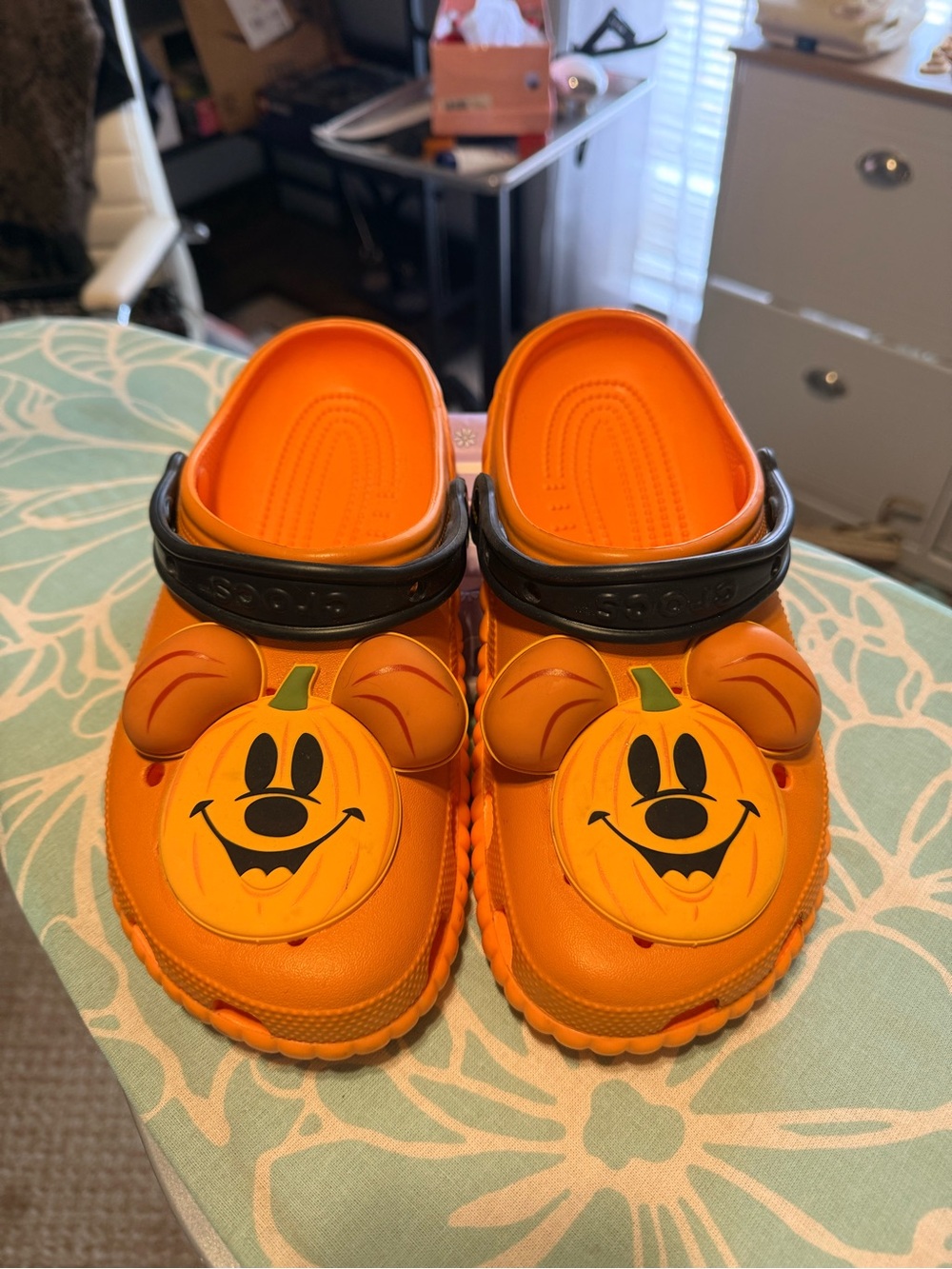 CROCS Orange Pumpkin Mickey Ear Clogs with Black Strap